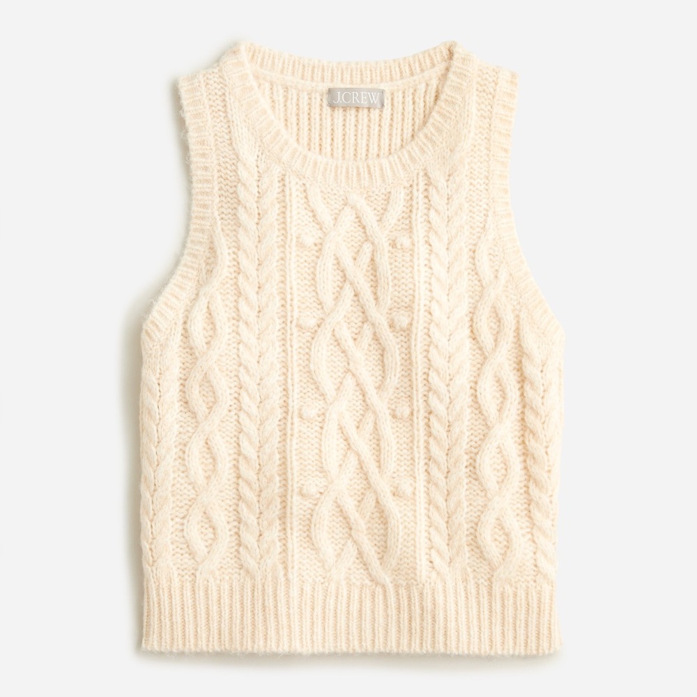 J. Crew ivory cropped cable-knit sweater shell XXL